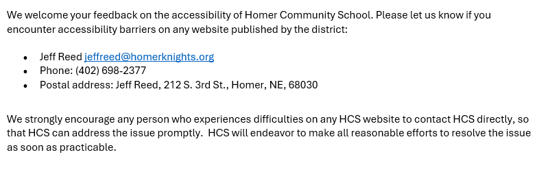 If you have accessibility issues please contact the school. 402-698-2377