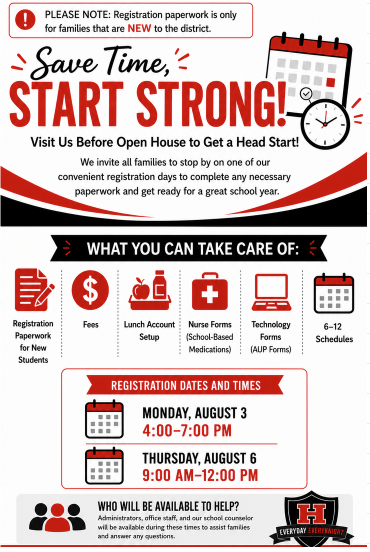 Take care of that back to school paperwork. Aug 3 from 4-7 and Aug 6 from 9-12